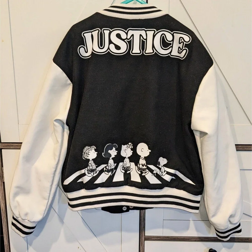 Justice Peanuts And Snoopy Varsity Jacket Girls Size 7/8 Snap Front Rare
